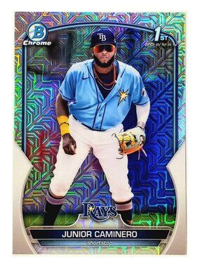 JUNIOR CAMINERO ROOKIE MOJO REFRACTOR "1ST BOWMAN" 2023 BOWMAN CHROME, RAYS